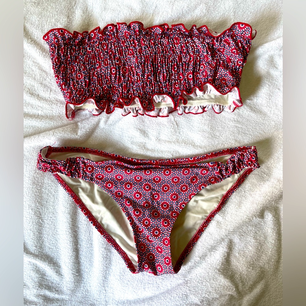 Solid & Striped Bandeau Bikini Top and Moderate/Full Coverage Bottoms